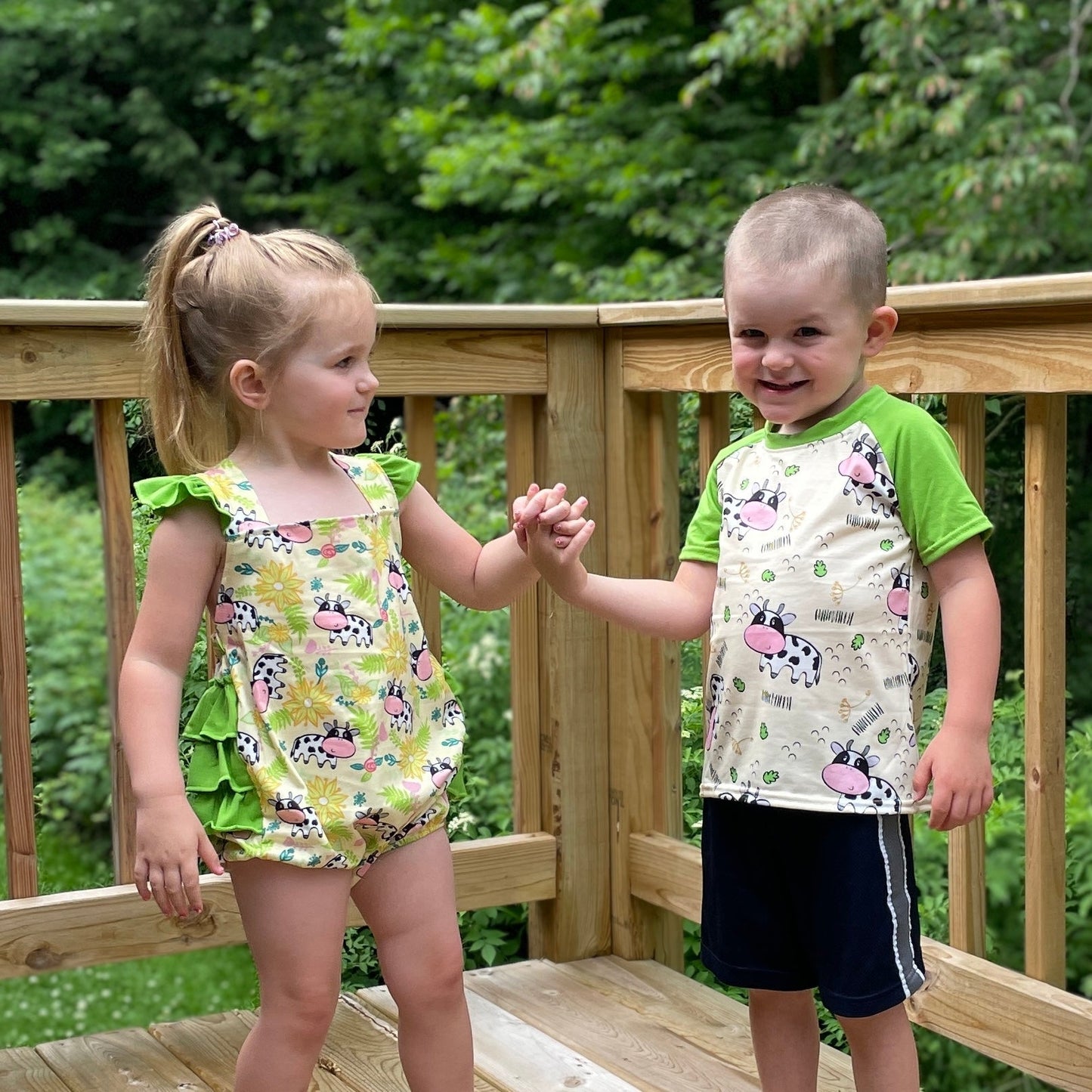 Floral Farm Cow Printed Raglan