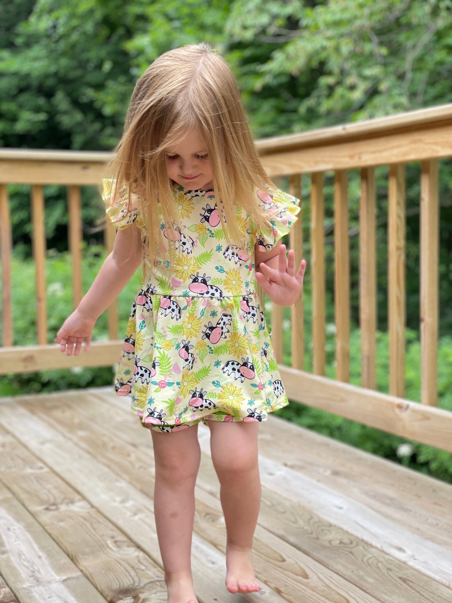 Floral Farm Cow Printed Flutter Sleeve Peplum & Shorties