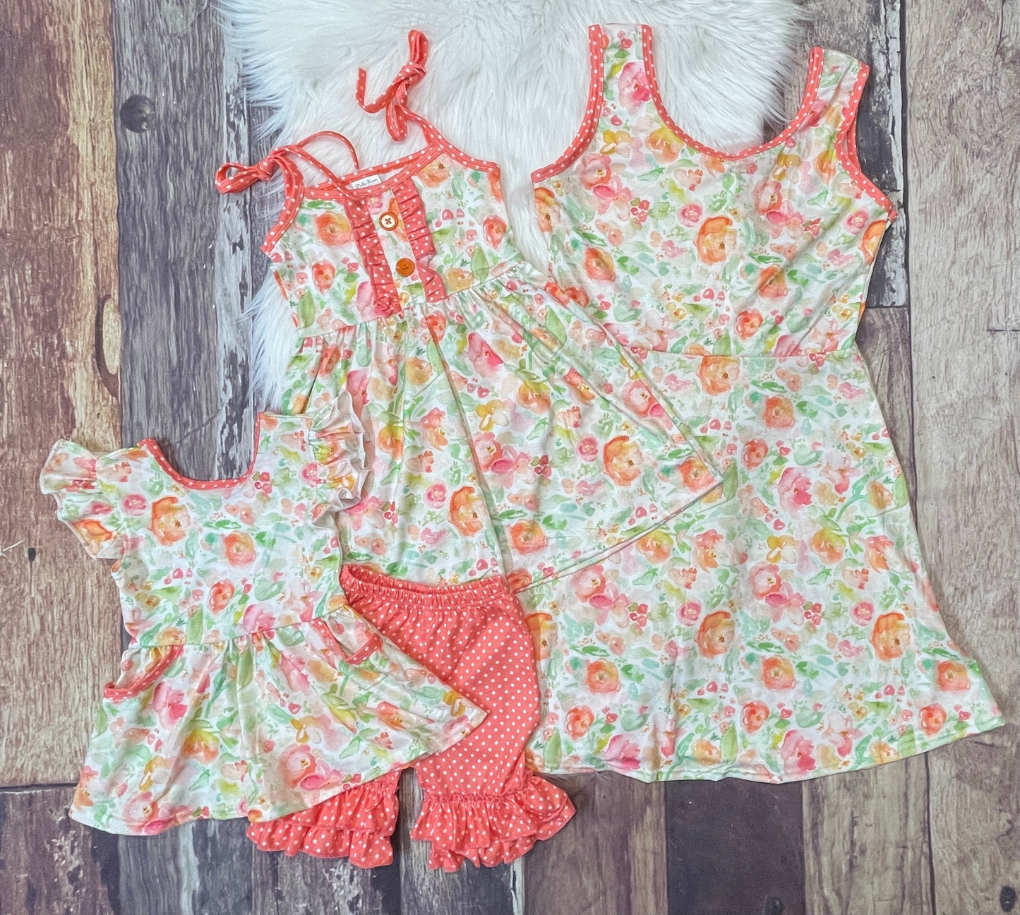 Coral Watercolor Floral Shoulder Tie Dress