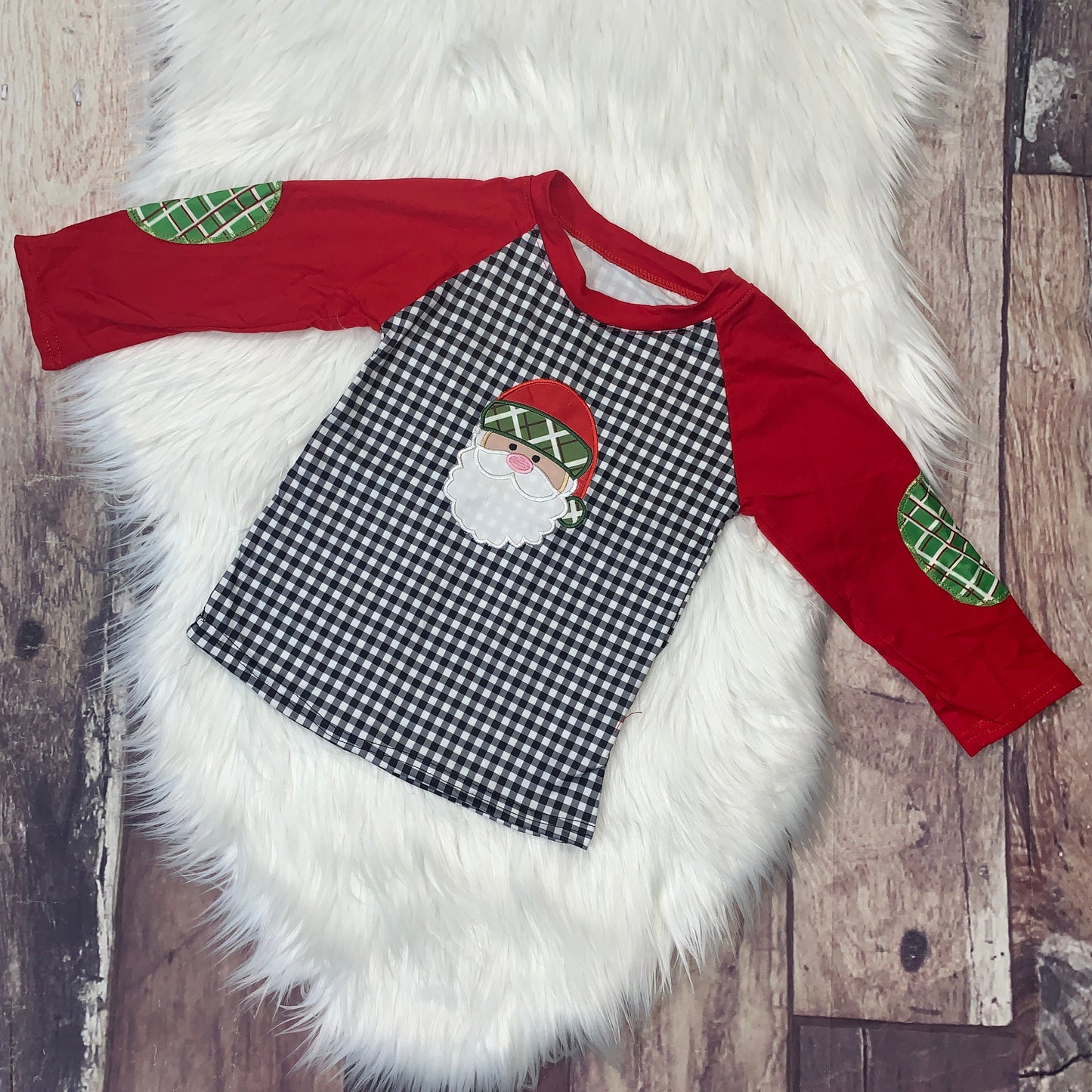 Embroidered Santa Checkered Boy's Raglan