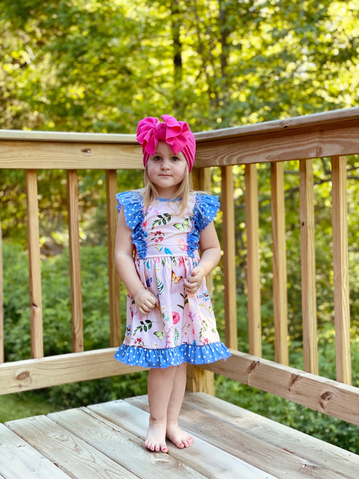 Lilac Polka Dot & Floral Print Ruffle Sleeveless Dress