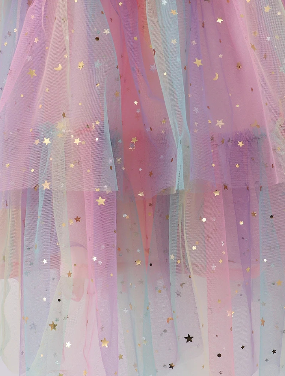 Rainbow Star tiered ruffle tulle dress