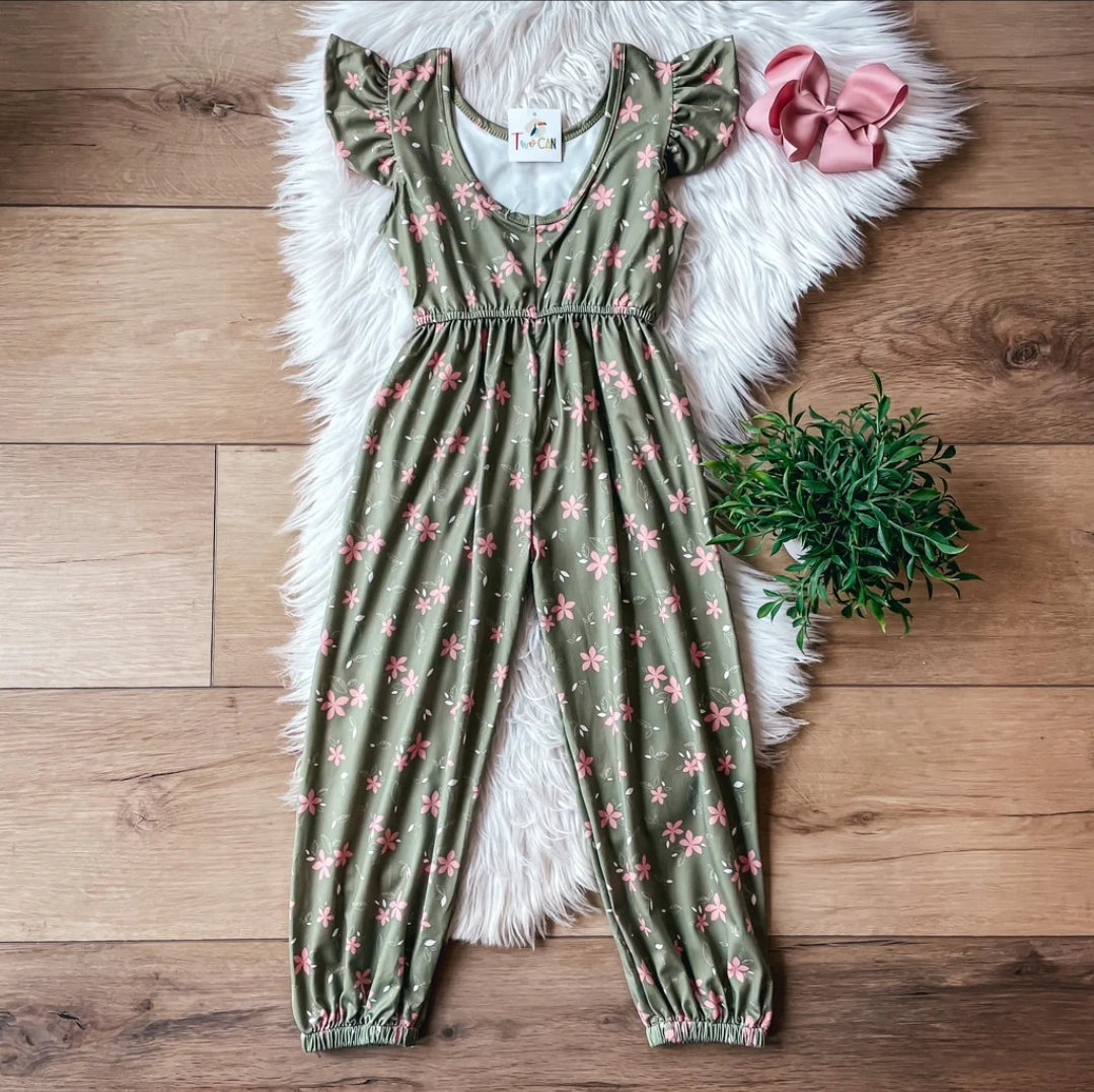 Green and Pink Floral jumpsuit