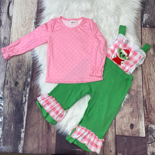 Embroidered Baby Alien Ruffle Long-All Set