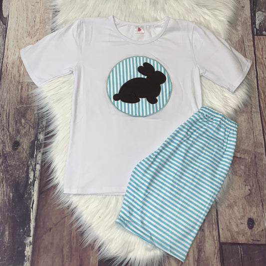 Embroidered Brown Easter Bunny and Shorts Set