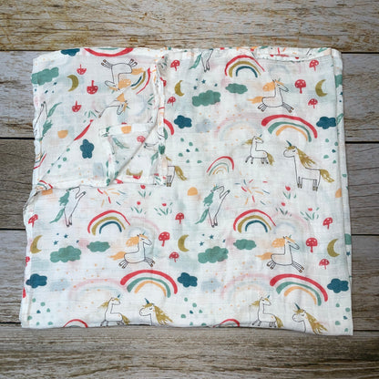 Extra Soft Bamboo Cotton Muslin Baby Blanket - Unicorn