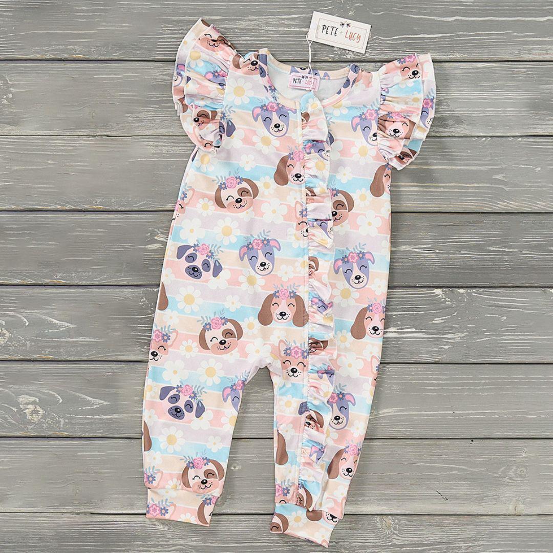 Puppy Blossoms girl infant romper