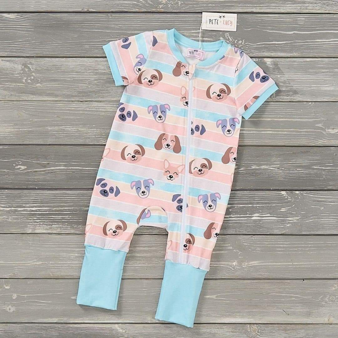 Puppy Blossoms boy infant romper