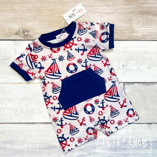 All Aboard boys romper