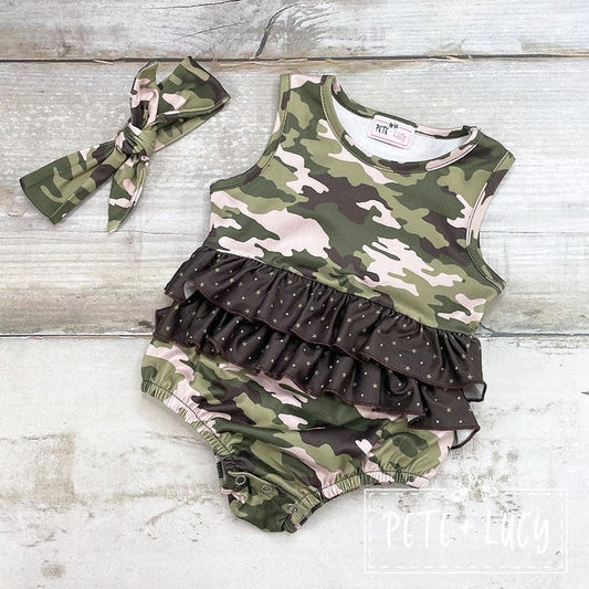 Camo Cuties girls romper